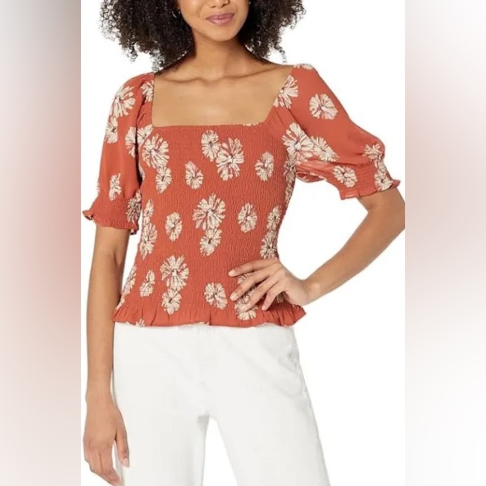 Madewell Rust Floral Smocked Blouse